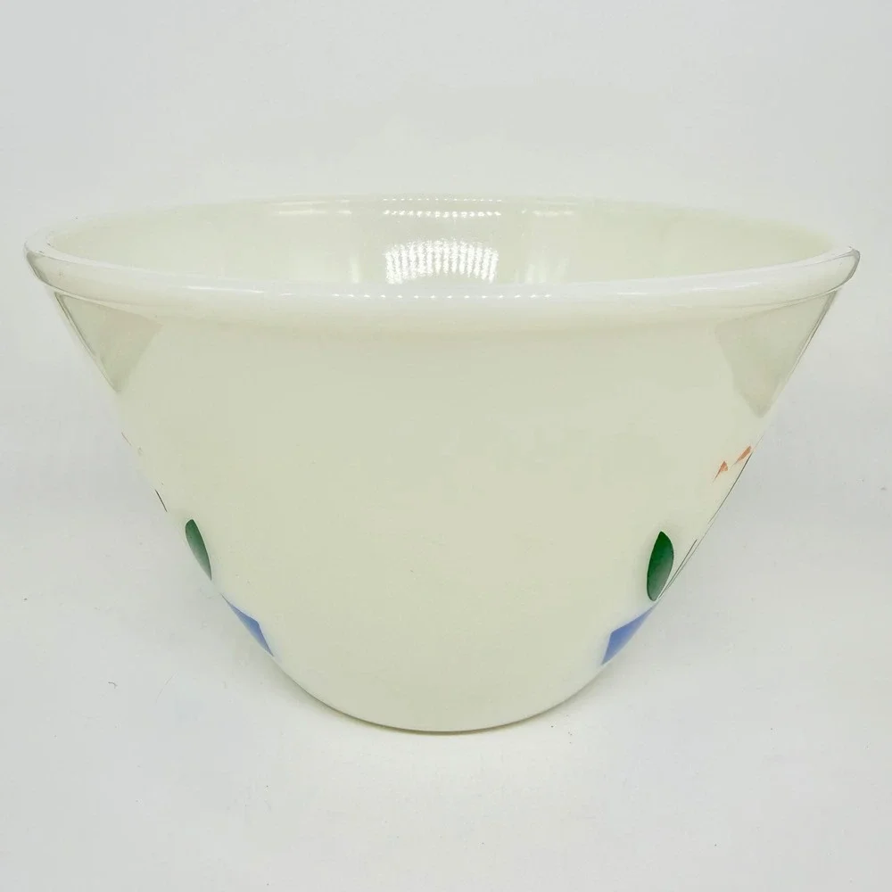 Fire-King Tulip Milk Glass Mixing Bowl Red Blue Vintage Kitchenware GOOD